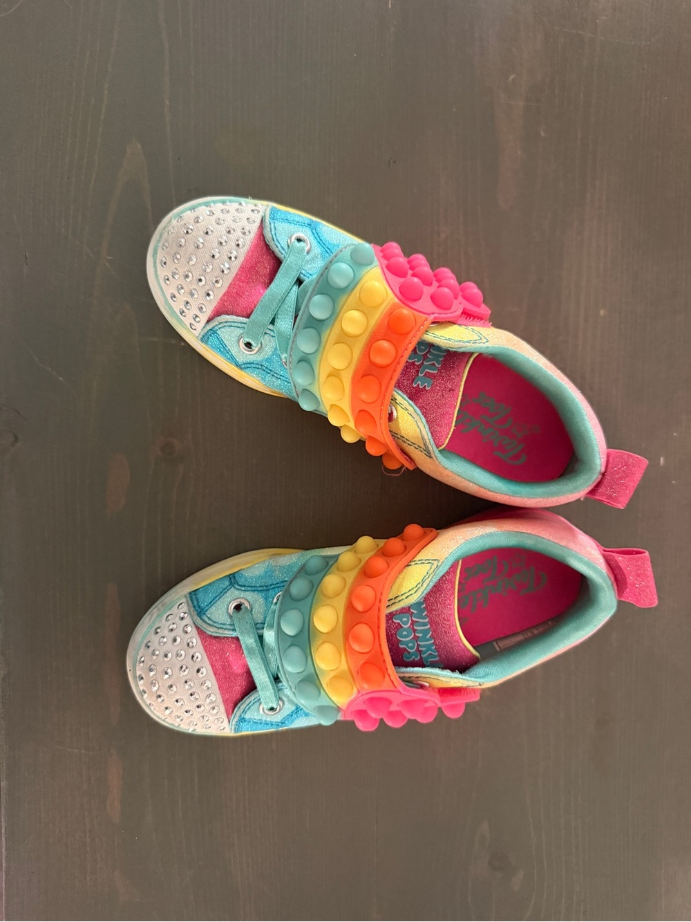 Skechers Kids Pop-Lock Rainbow Sneakers - Pink, Teal & Yellow